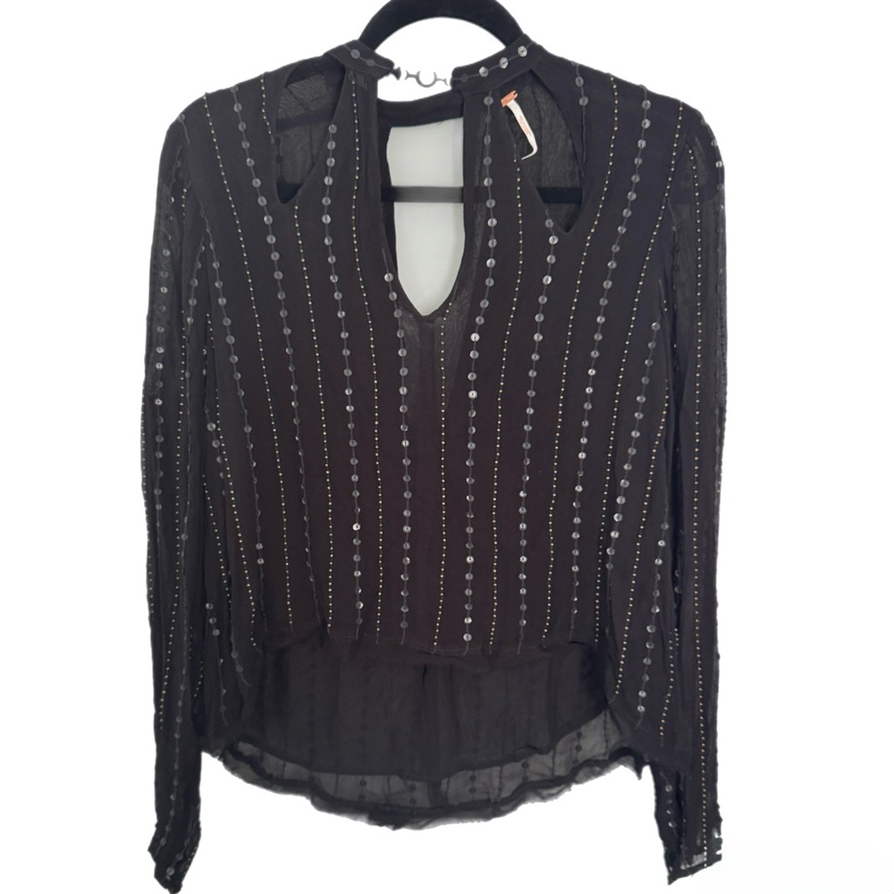 Free People Young Love Embellished Blouse Top Size XS | Boho Romantic Festival - Picture 2 of 9